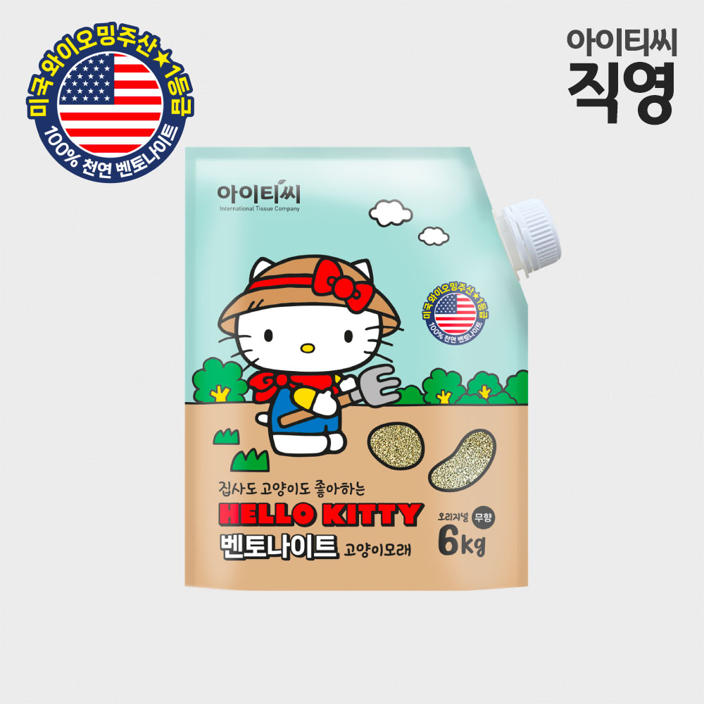 헬로키티 천연 벤토나이트 고양이모래 6kg, 1개 - 상품 이미지