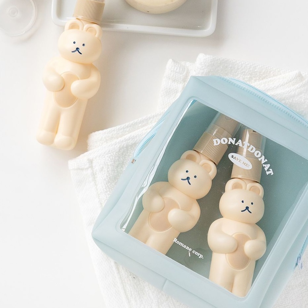 곰돌이 베어 여행용 화장품 소분 용기 3P 세트 공병 샴푸 통 - 메인 이미지