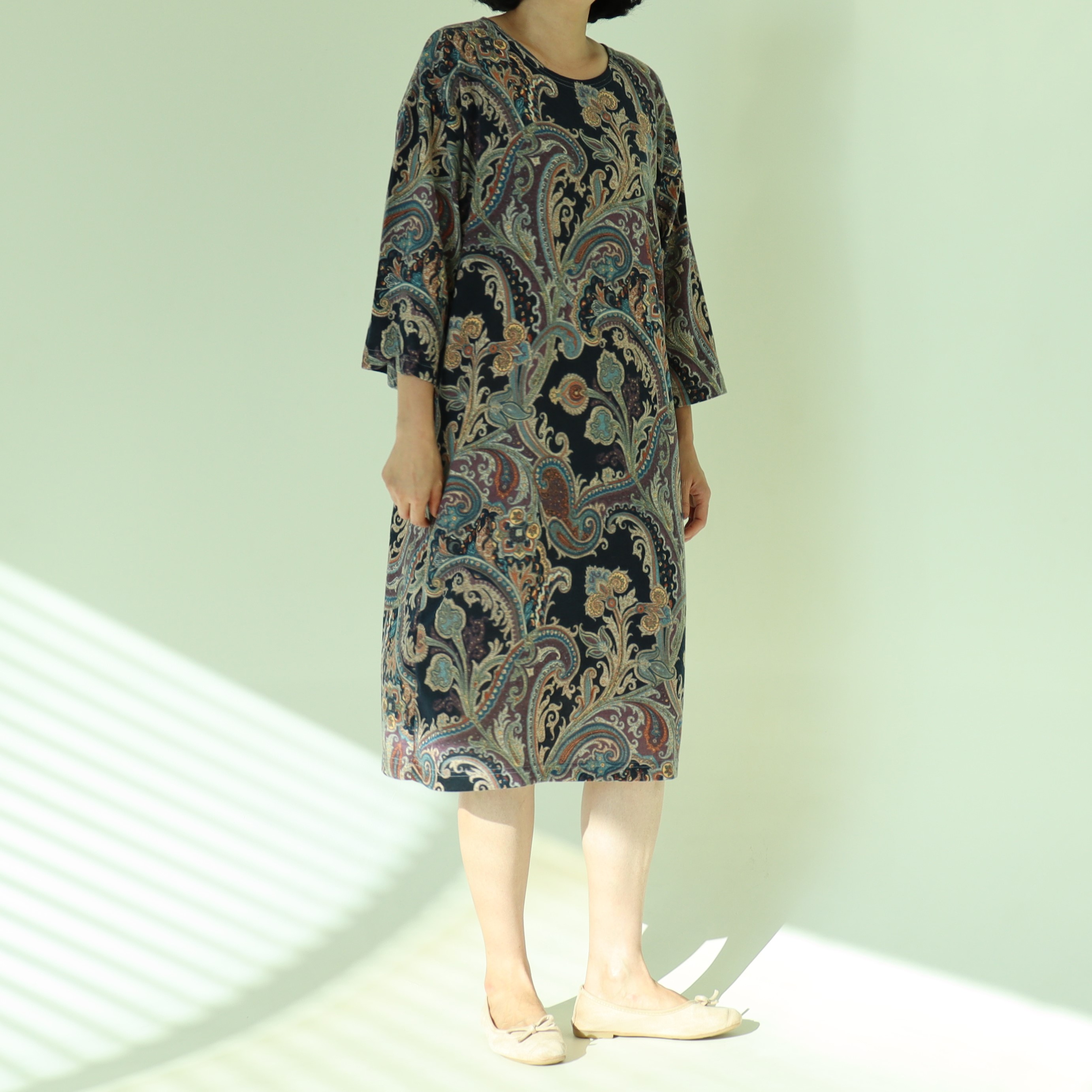 빅사이즈 자체제작 8부 소매 데일리 원피스 면 스판 니트 찰랑 H라인 원마일웨어 봄 가을