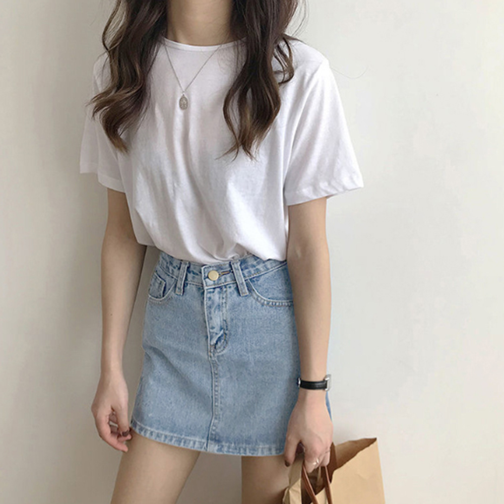 짧은청치마 H라인 하이웨스트 여성 워싱데님 미니 스커트 - 상세 이미지 4