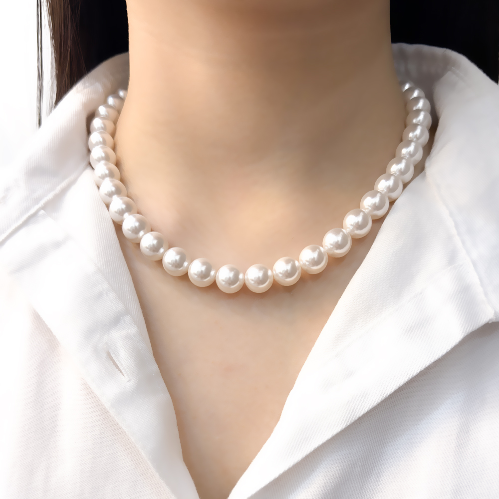 14k 10mm 스왈진주 비드 목걸이 OPPN0157 - 메인 이미지