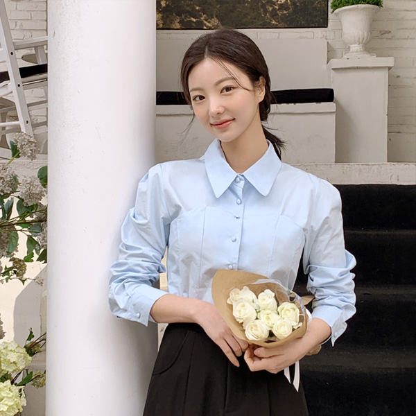 (브랜드퀄리티) 소르베 하트 라인 슬림핏 카라 셔츠 블라우스 bs7866 - 메인 이미지