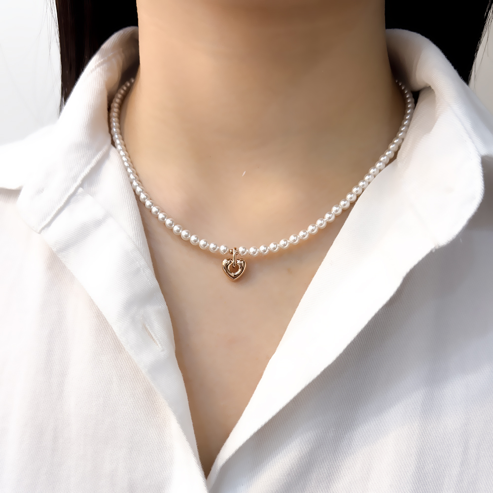 14k 4mm 스왈진주 하트 목걸이 OPPN0683 - 메인 이미지