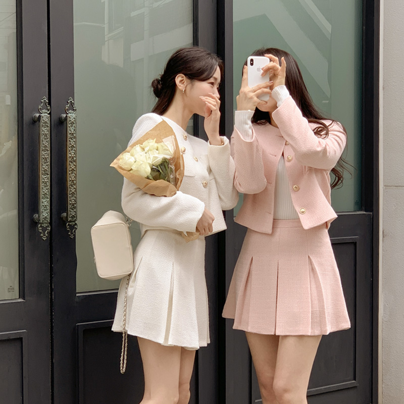 미뉴엣 노카라 트위드 자켓 스커트 셋업 투피스 st2568 이미지 2