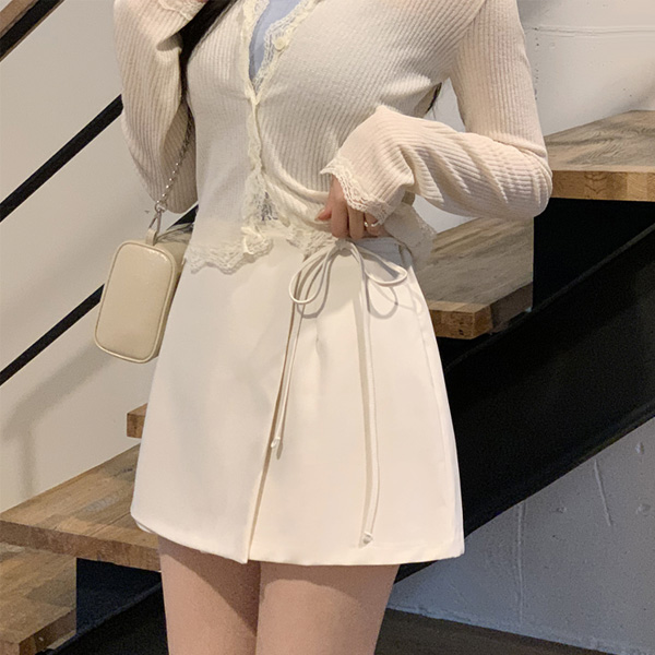 (청순룩) 키엘 리본 스트랩 뒷밴딩 랩 치마바지 ps4771