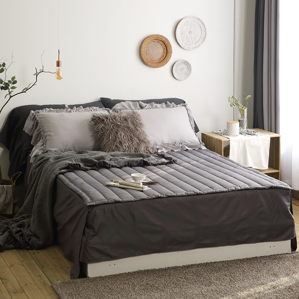 순면 두꺼운 퀸 고정밴드 침대 매트리스 패드 차콜 Q