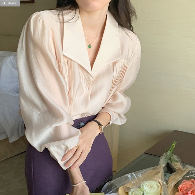 셀느 루즈핏 시스루 카라넥 핀턱주름 블라우스 2color 봄 여름 여리 하객 제이플로우 - 상세 이미지 3