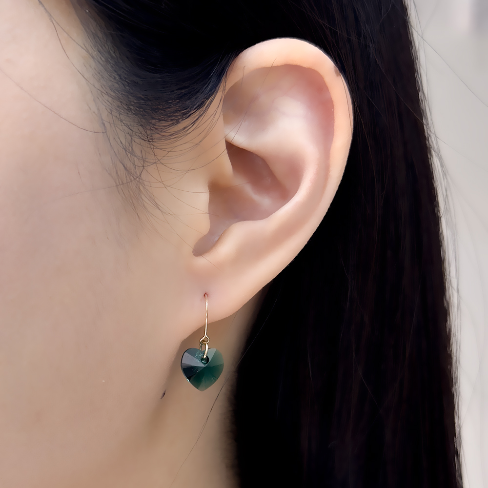14k 그린 하트 스왈스톤 후크 귀걸이 OPPE0402 - 상세 이미지 4