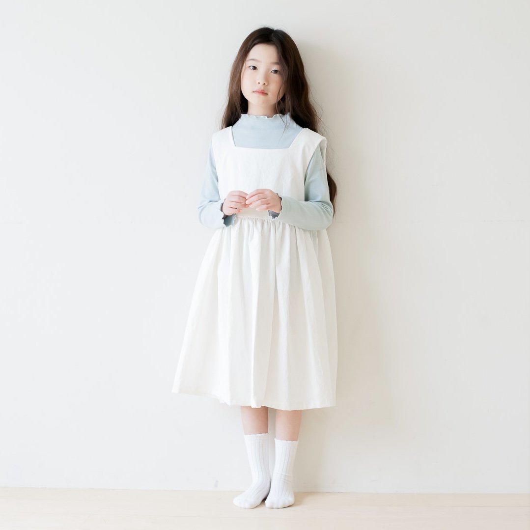 미니멀 오버롤 나시 원피스 오가닉 여아원피스 아동원피스 아이보리 블랙 베이직 기본 - 상세 이미지 3