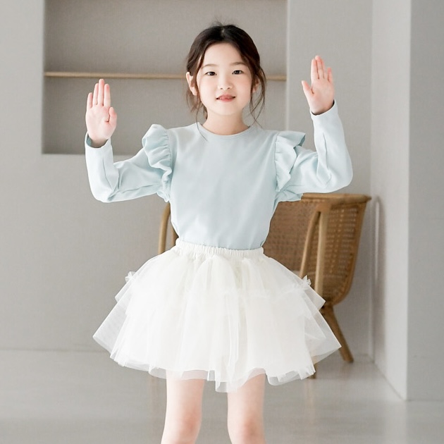 리사 프릴 티셔츠 아동 여아 유아 키즈 어린이 긴팔 기본티 봄 가을 초등학생 - 상세 이미지 5