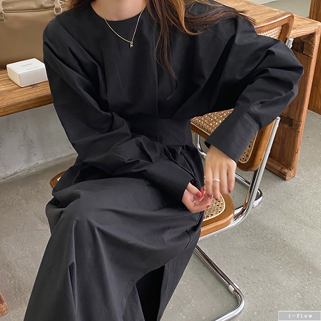 로메인 가오리 코튼 벨트 롱원피스 3color 가을 봄 오버핏 맥시 루즈핏 제이플로우 - 상품 이미지