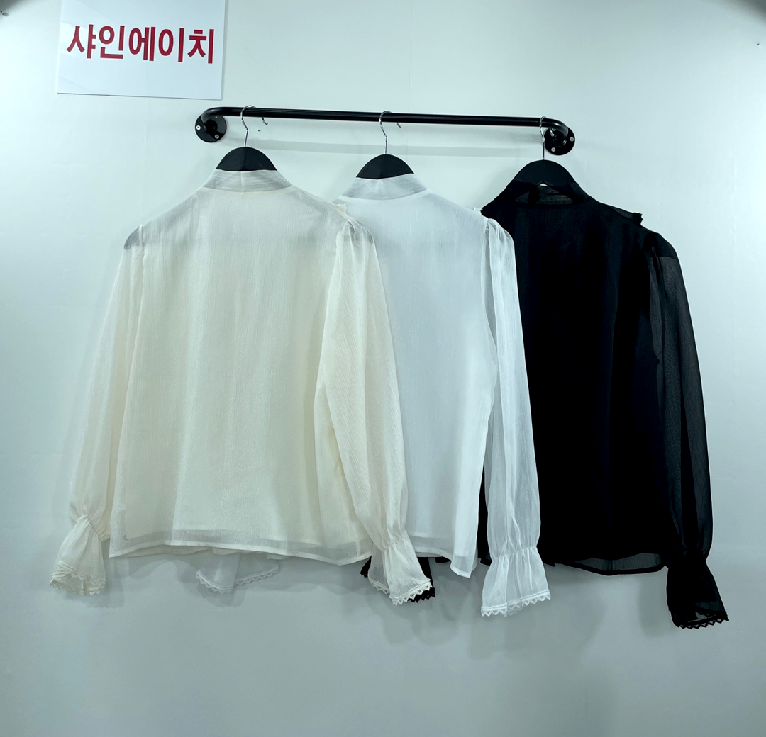 여자여자몰 안감부착 셔링프릴 리본 긴팔블라우스 광택원사 봄블라우스 하객 - 상세 이미지 4
