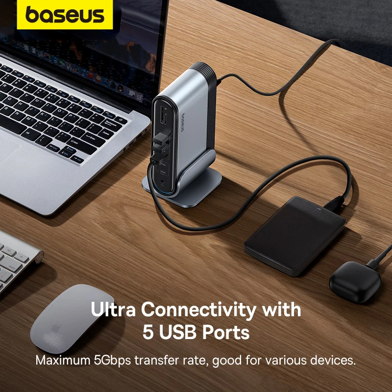 Baseus 17 in 1 전원 어댑터 도킹 스테이션 USB C 허브 듀얼 4K HDMI 호환 - 상세 이미지 2