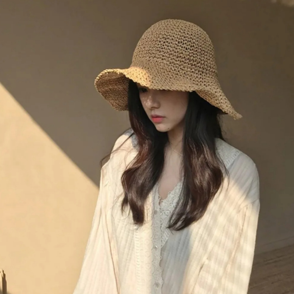 여성모자 챙넓은모자 라탄 휴양지 와이어라피아햇 - 상세 이미지 2