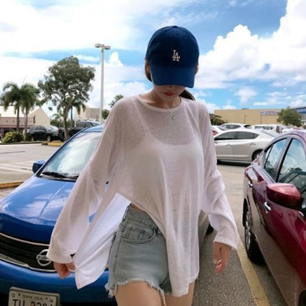 나트랑여행옷 여행룩 워터밤의상 시스루상의 박스티 티셔츠 - 상품 이미지