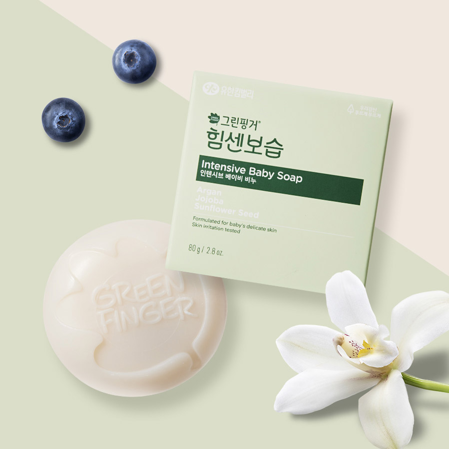 [1+1] 그린핑거 힘센보습 인텐시브 베이비 비누 블루베리 바닐라향 80g / 유아, 아기세안, 아기목욕비누, 신생아 이미지 6