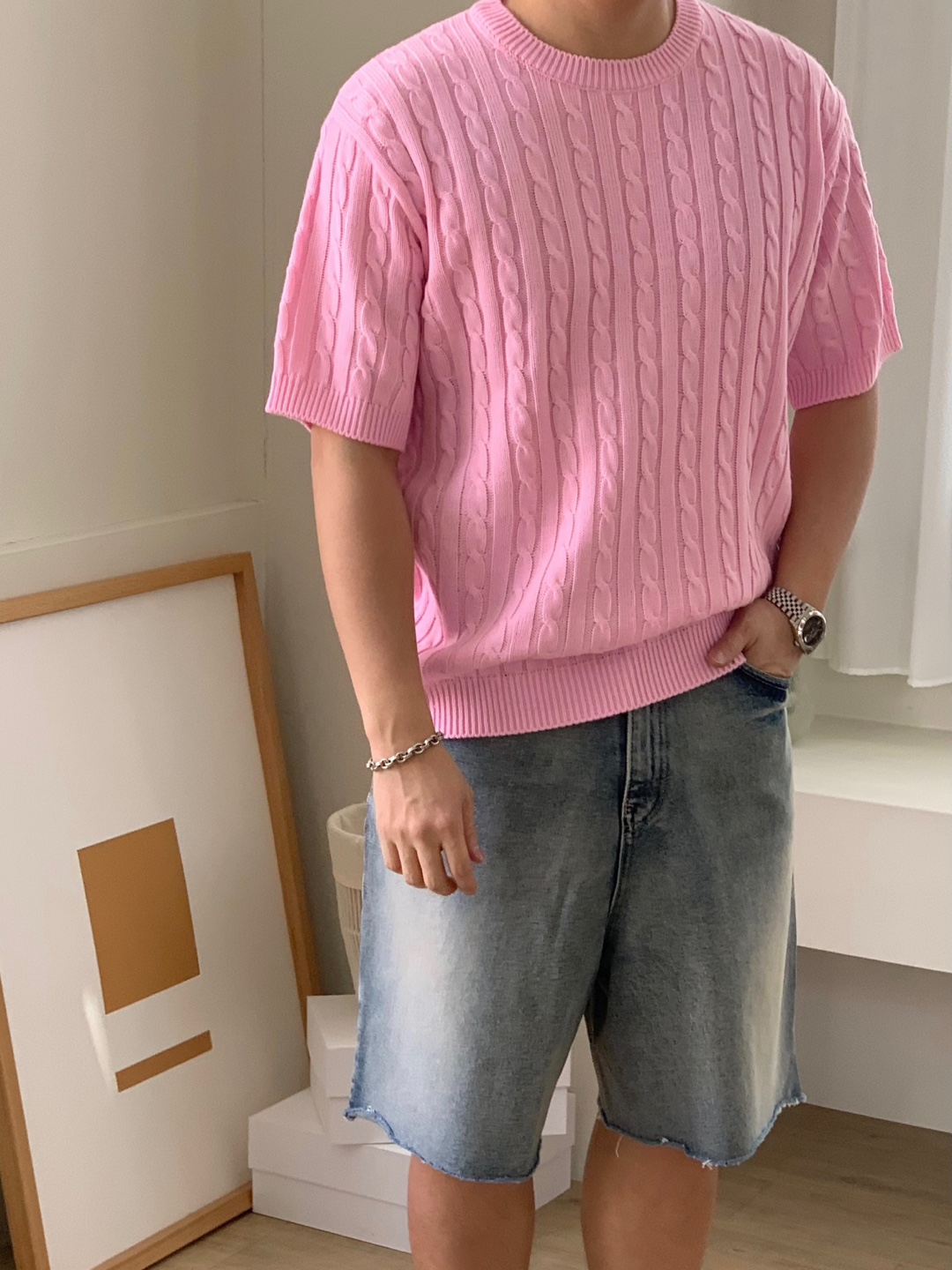 [벚꽃룩🌸] 베리 반팔 케이블 니트 코디 제주도 데이트 신혼여행 커플 시밀러룩 상세 이미지 18