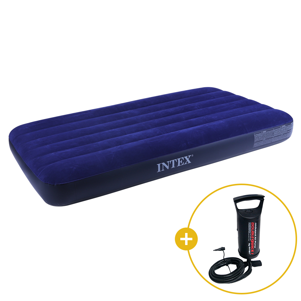 인텍스 블루 에어매트 광폭싱글 + 핸드펌프 세트 캠핑매트 침대 캠핑용 휴대용 매트리스