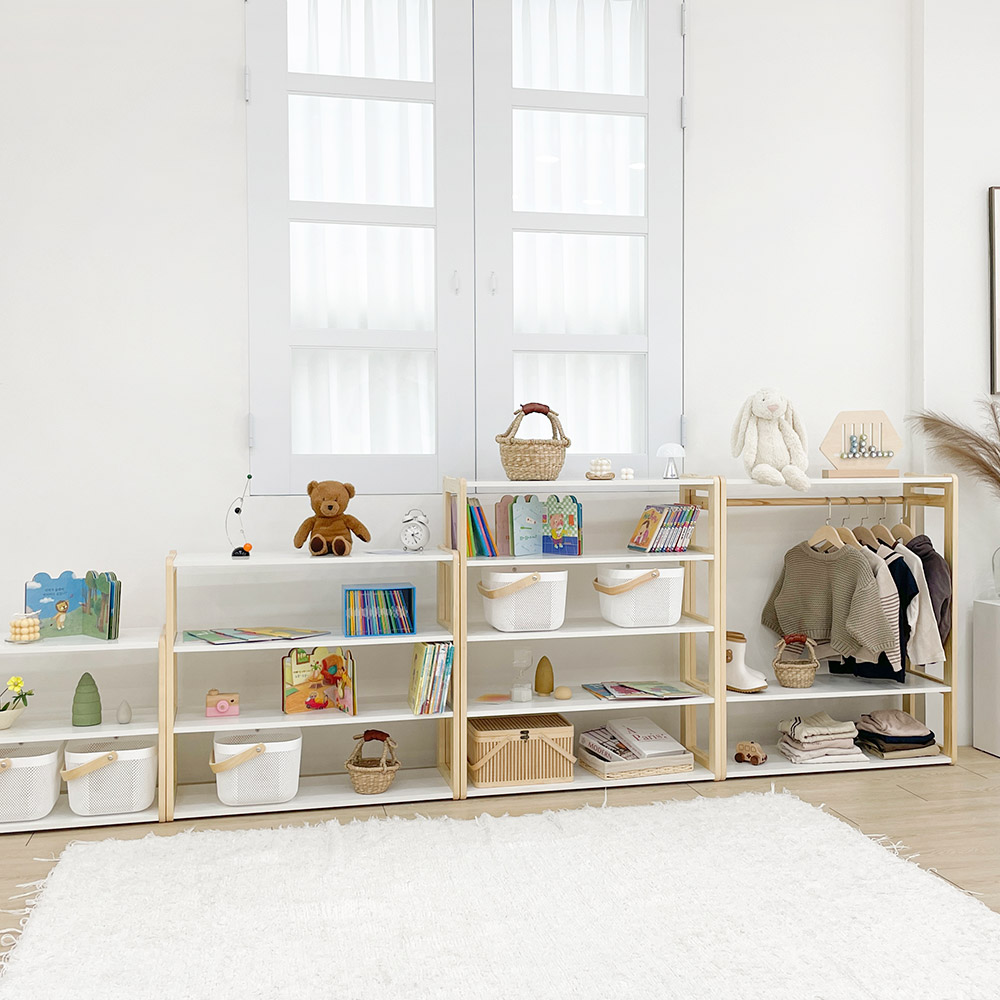 심플룸 선반형 유아 아기 행거 어린이 키즈 아기옷 아이방 아동 원목
