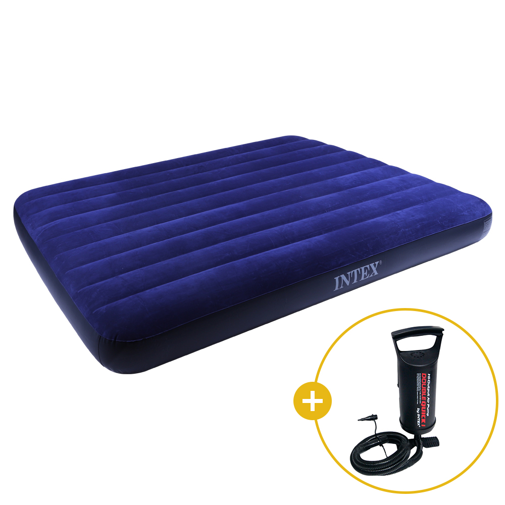 인텍스 블루 에어매트 광폭싱글 + 핸드펌프 세트 캠핑매트 침대 캠핑용 휴대용 매트리스