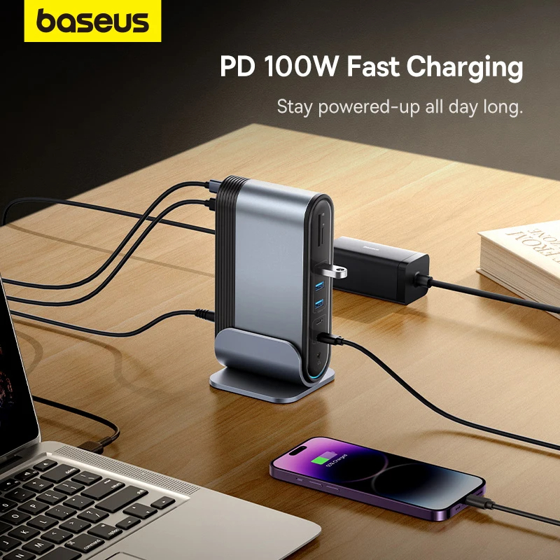 Baseus 17 in 1 전원 어댑터 도킹 스테이션 USB C 허브 듀얼 4K HDMI 호환 - 상세 이미지 3