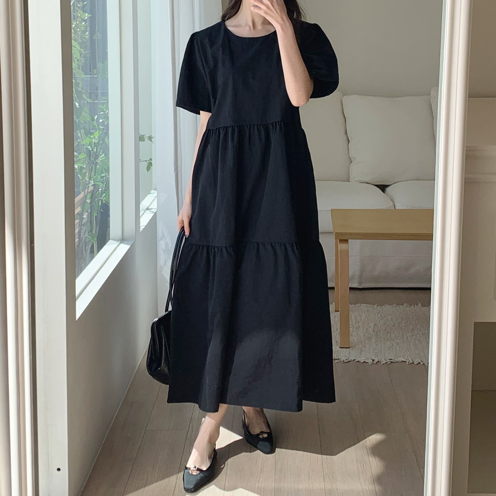 캉캉 롱원피스 바스락 빅사이즈 여름 원피스 반팔 휴양지 바캉스 하객룩 블랙 베이지