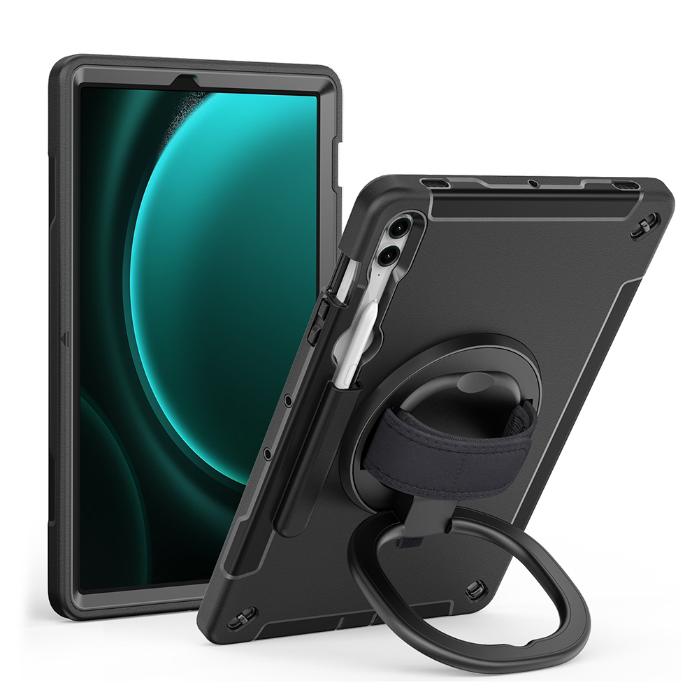 갤럭시탭 S9 FE 플러스 케이스 범퍼 풀커버 스트랩 폴리곤 아머 신형 블랙, 탭 S9FE+/S9+ - 상품 이미지