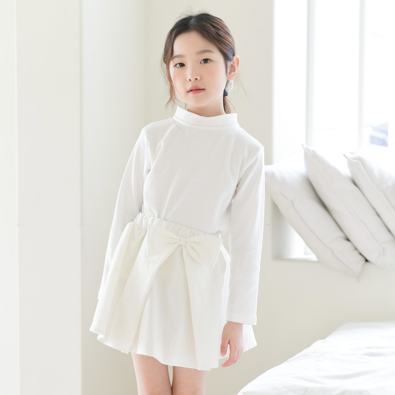 메릴 하이넥 카라 리본 티셔츠 아동 여아 유아 키즈 어린이 긴팔 기본티 봄 가을 초등학생 이미지 6