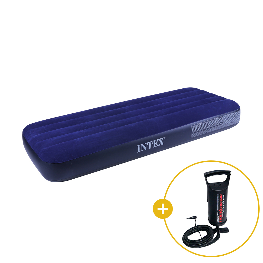 인텍스 블루 에어매트 광폭싱글 + 핸드펌프 세트 캠핑매트 침대 캠핑용 휴대용 매트리스