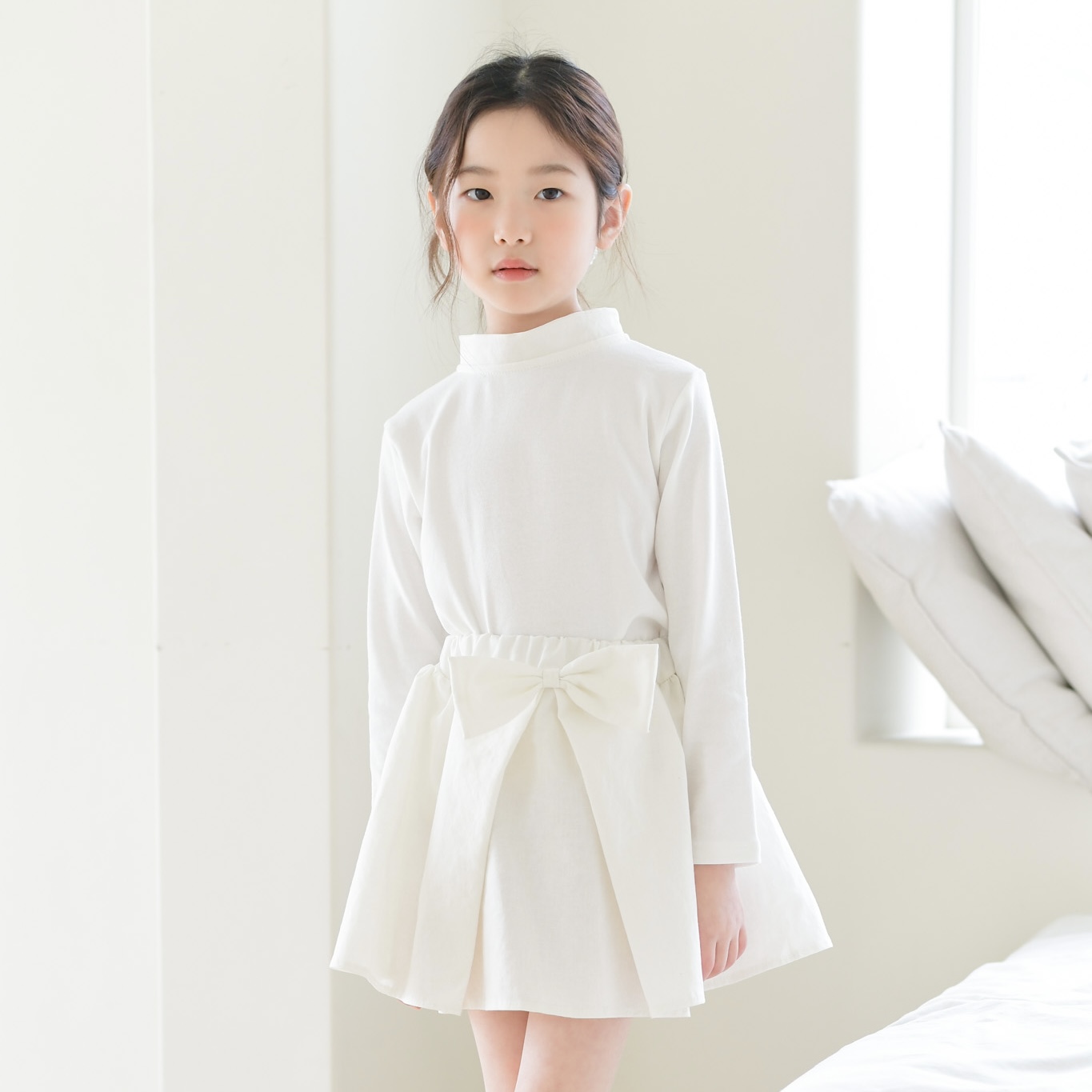 메릴 하이넥 카라 리본 티셔츠 아동 여아 유아 키즈 어린이 긴팔 기본티 봄 가을 초등학생 이미지 7
