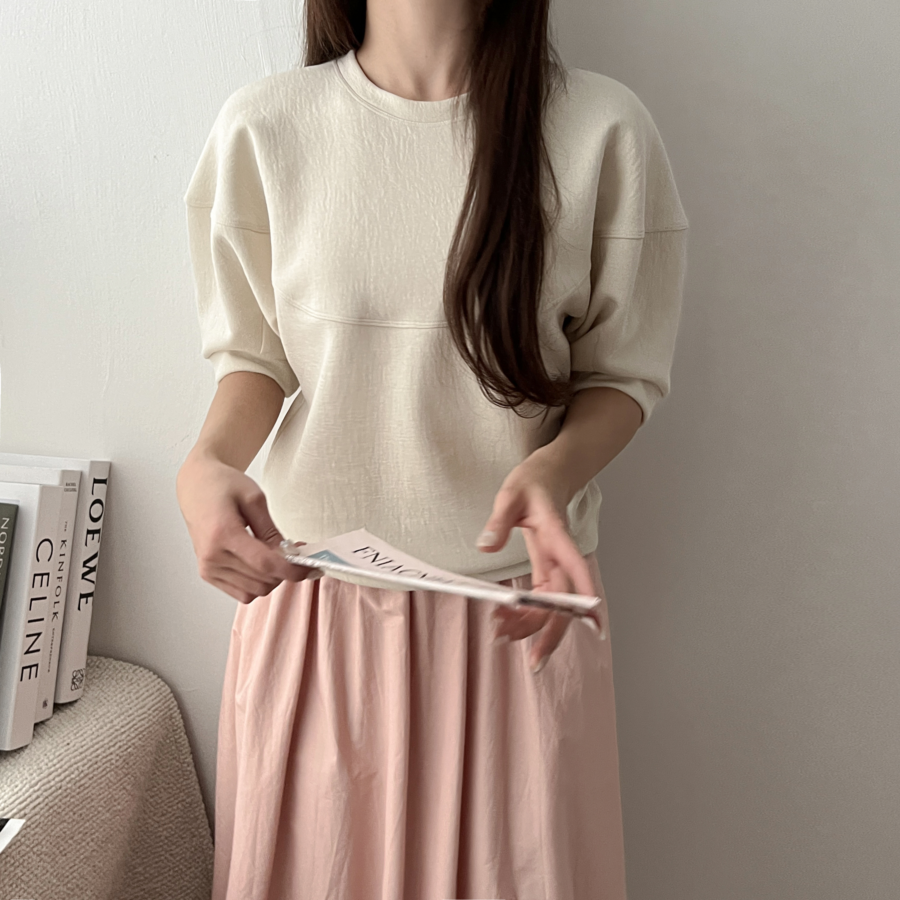 루앙 이중지 쿠션 절개 퍼프 5부 티셔츠 - 상세 이미지 3