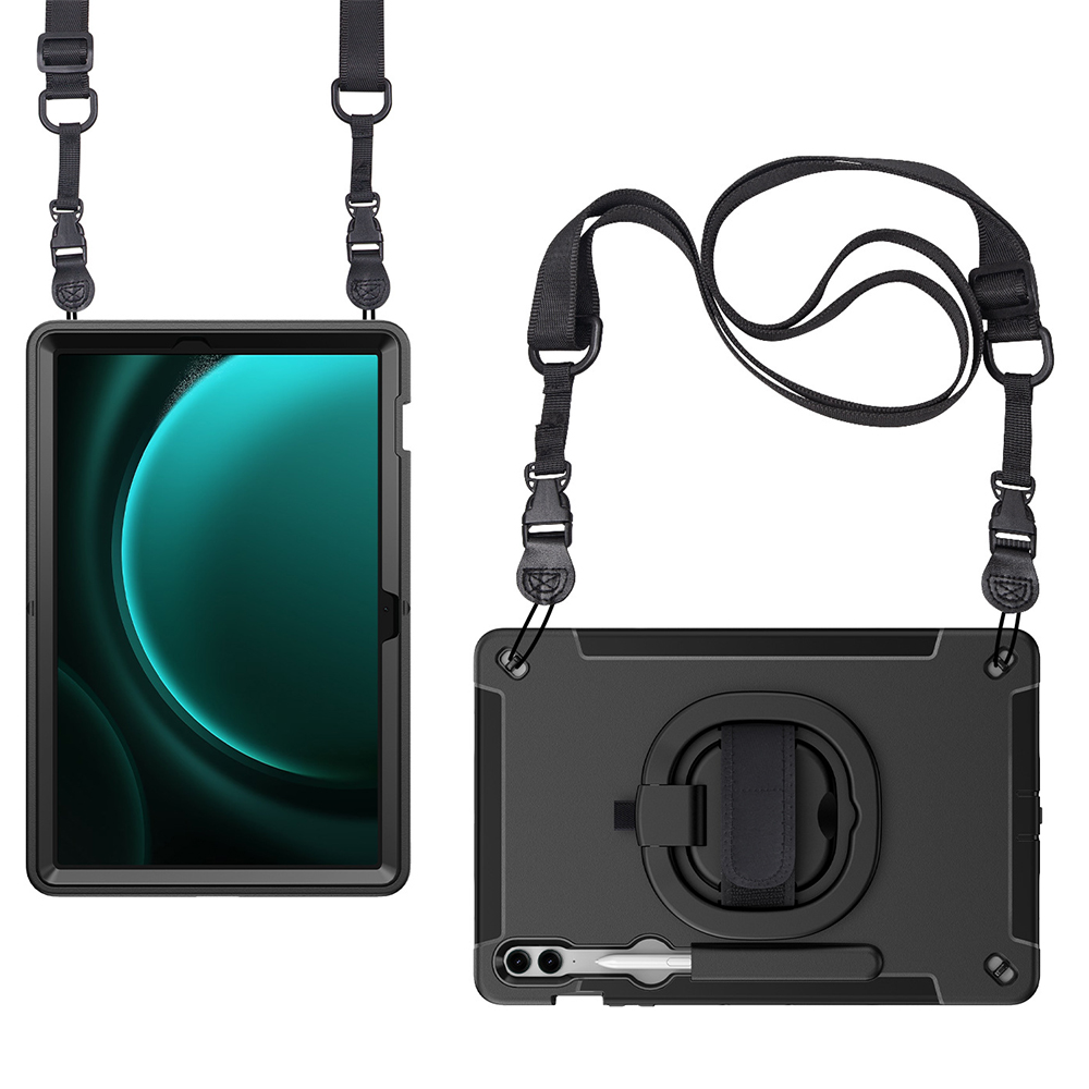 갤럭시탭 S9 FE 플러스 케이스 범퍼 풀커버 스트랩 폴리곤 아머 신형 블랙, 탭 S9FE+/S9+ - 상세 이미지 2