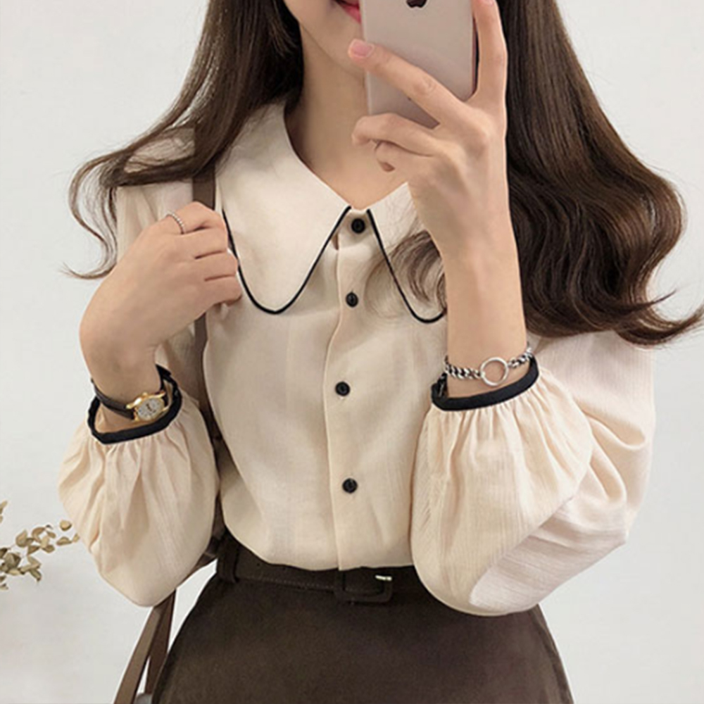 블라우스 봄 가을 긴팔 여름 데일리 카라넥 상의 20대 카라 데이트 룩 여자 캐쥬얼 여성 - 상품 이미지