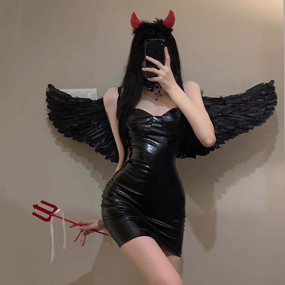 작은악마 날개 깃털 검은색 파티 소품 코스튬 - 상세 이미지 3