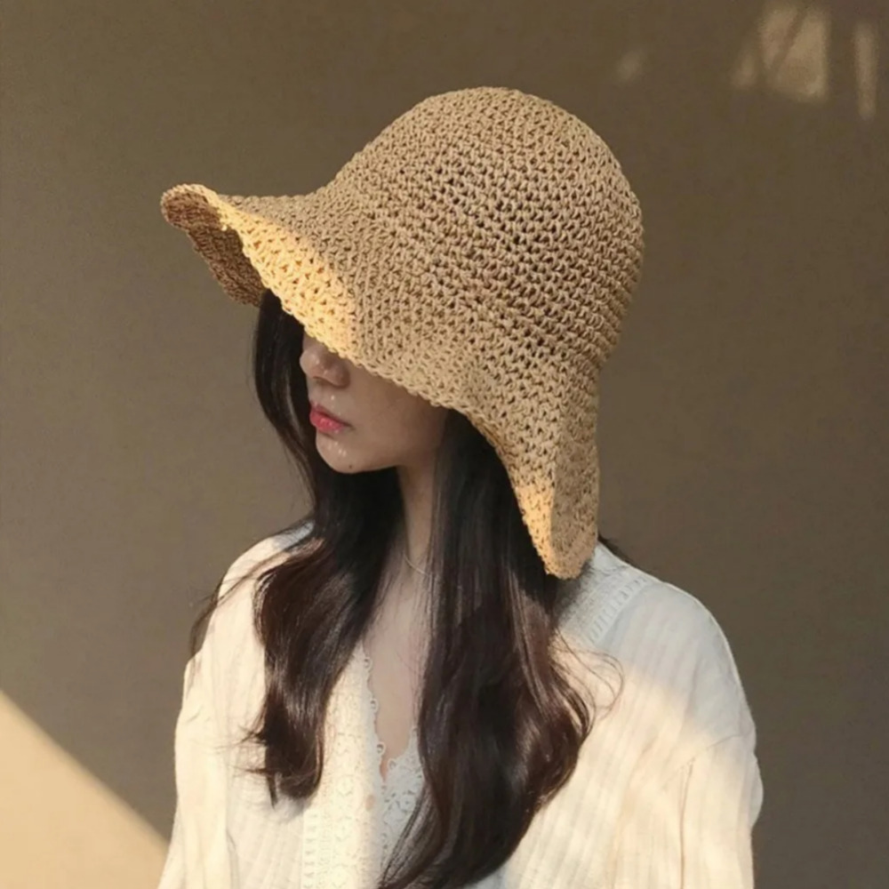 여성모자 챙넓은모자 라탄 휴양지 와이어라피아햇 - 상품 이미지