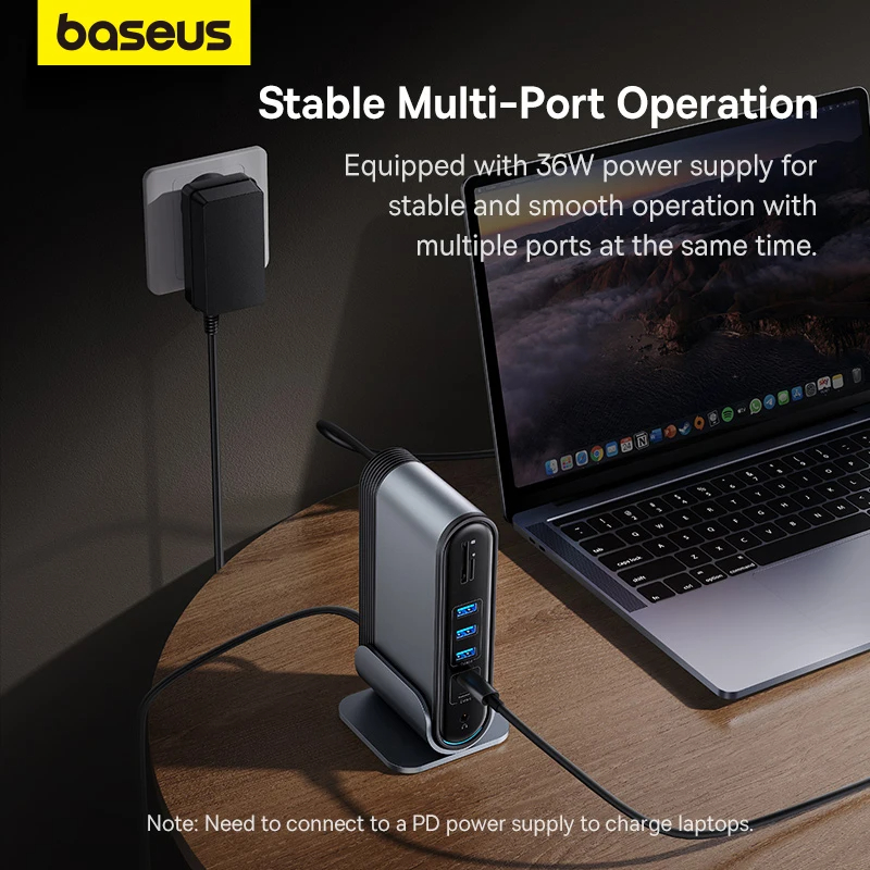 Baseus 17 in 1 전원 어댑터 도킹 스테이션 USB C 허브 듀얼 4K HDMI 호환 - 상세 이미지 4