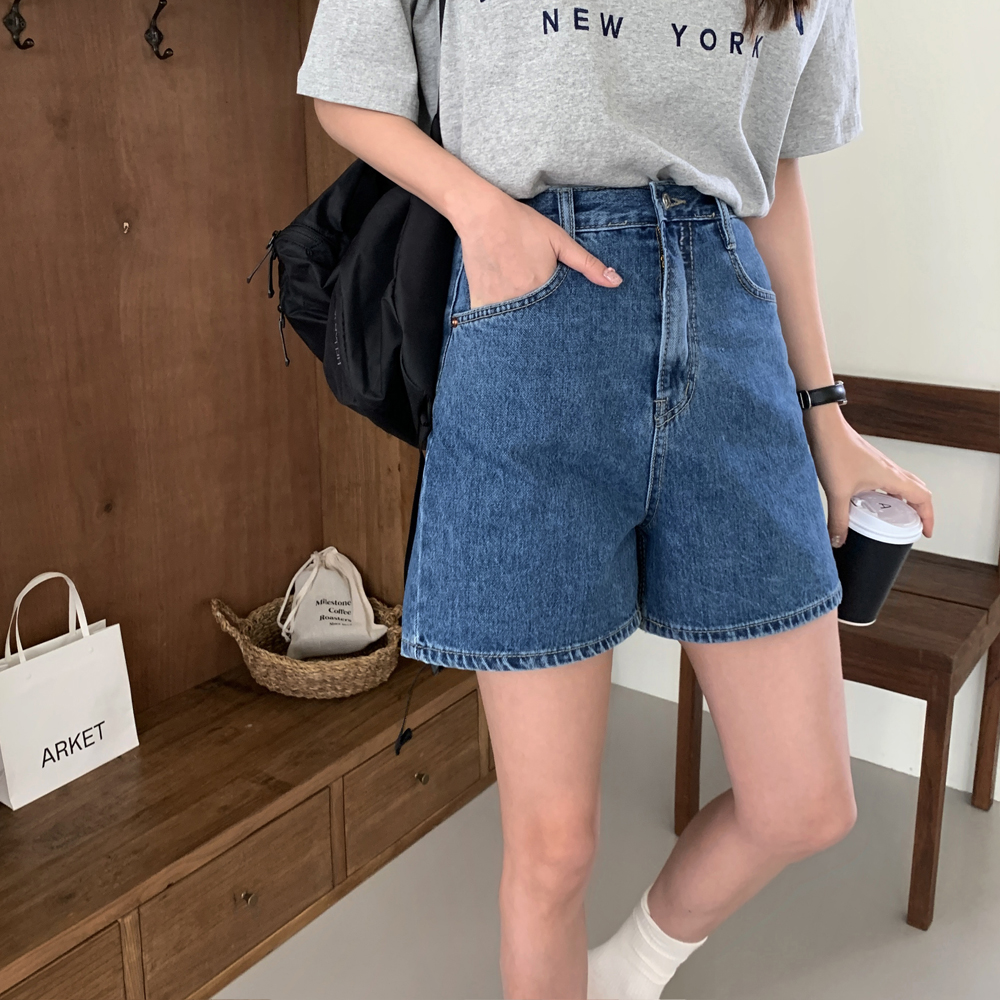 하이웨스트진 여자 청반바지 4부 밴딩 청바지 세미와이드 데님팬츠 진청 여성청바지 진청바지