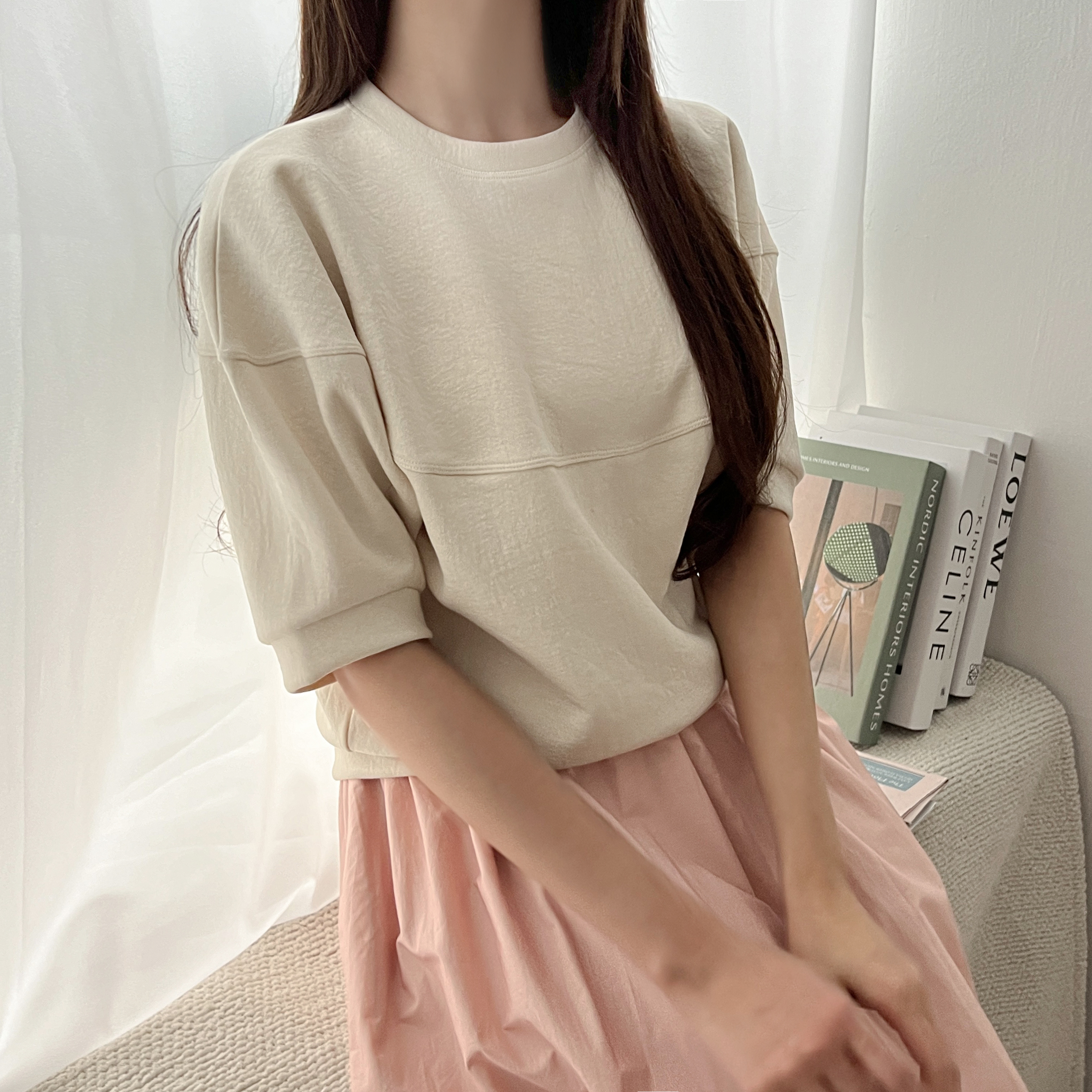 루앙 이중지 쿠션 절개 퍼프 5부 티셔츠 - 상세 이미지 2