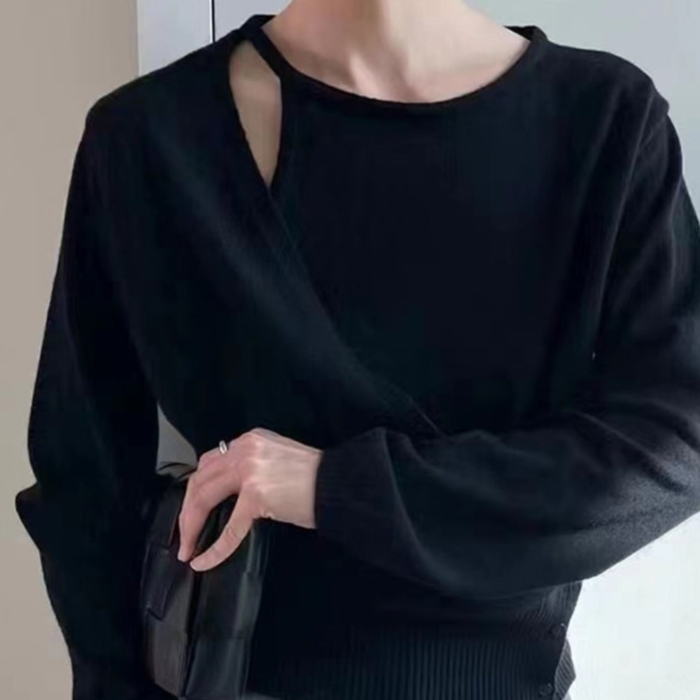 돌싱포맨 유선 옷 어깨트임 니트 청순 봄 발레코어 옷 패션 의상 피라미드게임 오세은 - 상품 이미지
