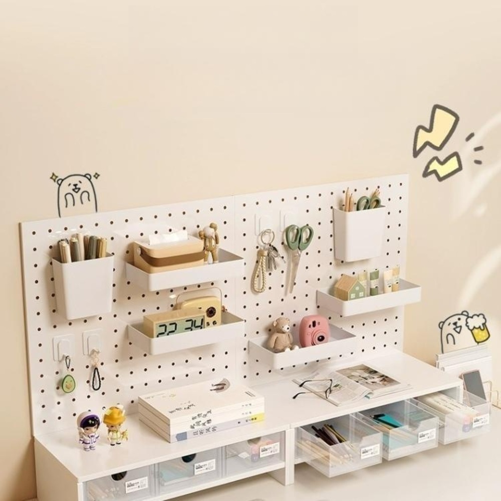 스탠드 타공판 걸이대 타공보드 화이트 책상 정리대 후크 보드 걸이 선반 - 상품 이미지