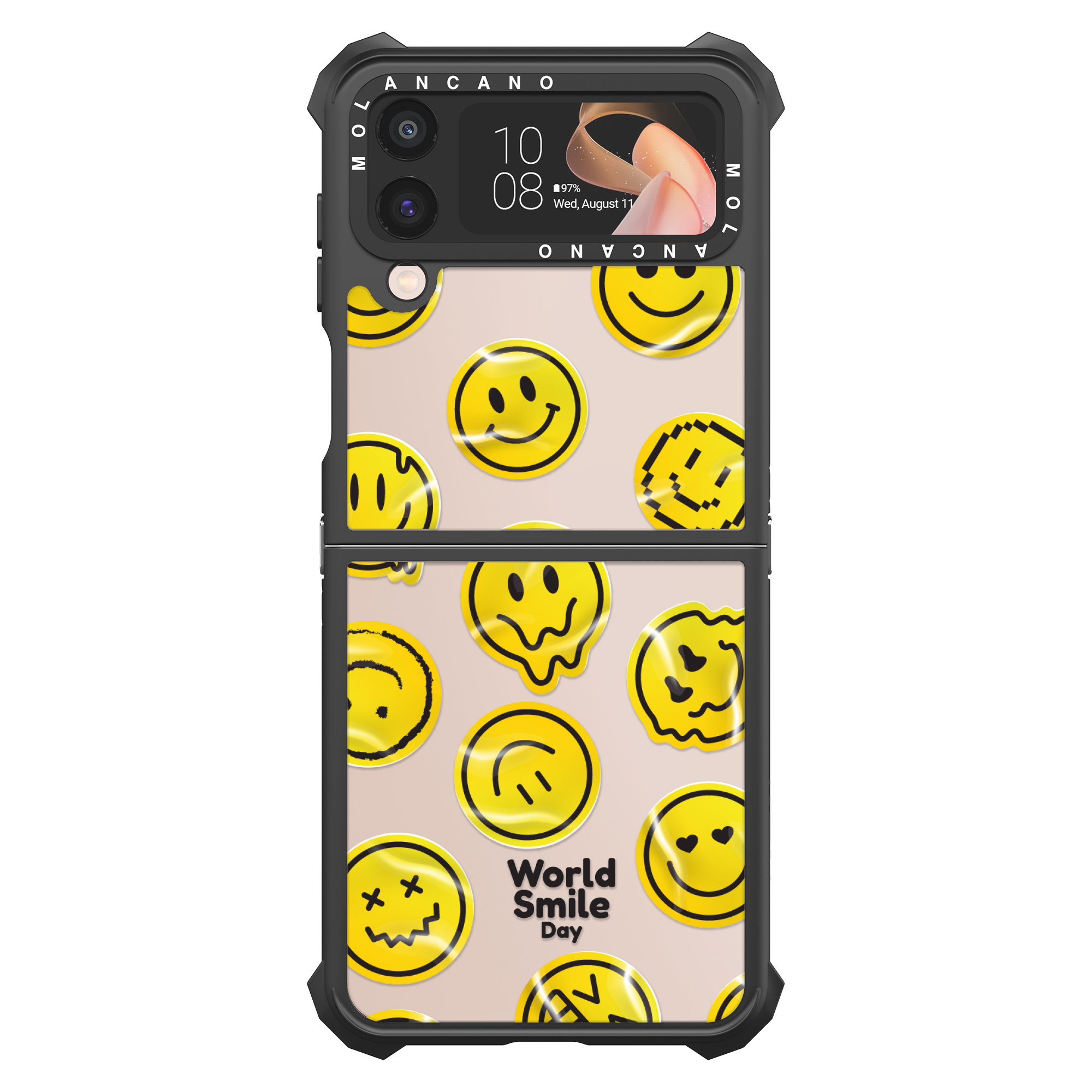 모란카노 갤럭시 Z플립4 임팩트 스마일 하트 디자인 투명 범퍼 휴대폰 케이스 데이지스마일 - 상세 이미지 3