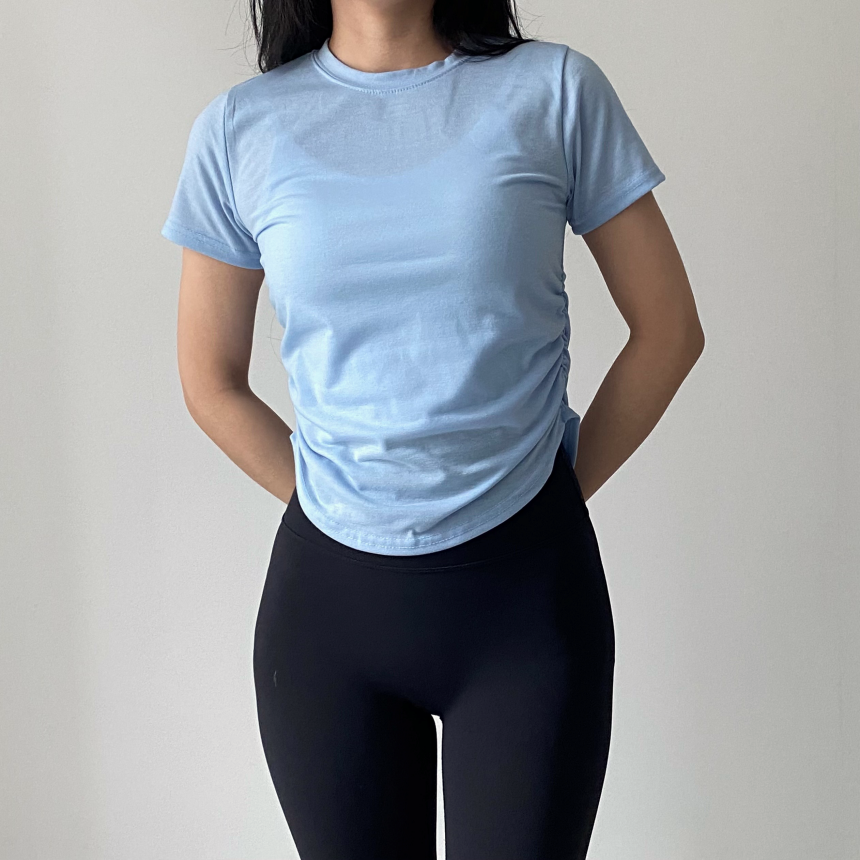 [1+1/허리💗잘록핏]밑단굴림 셔링 필라테스 발레코어 트레이닝 애슬레저 운동복 요가복 헬스복 상의 커버업 세미 크롭 반팔 티셔츠 발레리나티 숏슬리브 상세 이미지 32