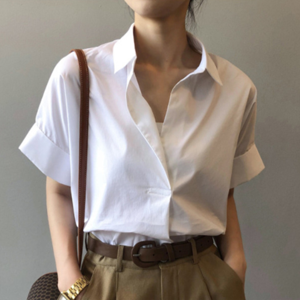 블라우스 흰색 흰 데일리 30대 셔츠 기본 봄 가을 여름 데이트 룩 여자 여성 캐쥬얼 - 상품 이미지