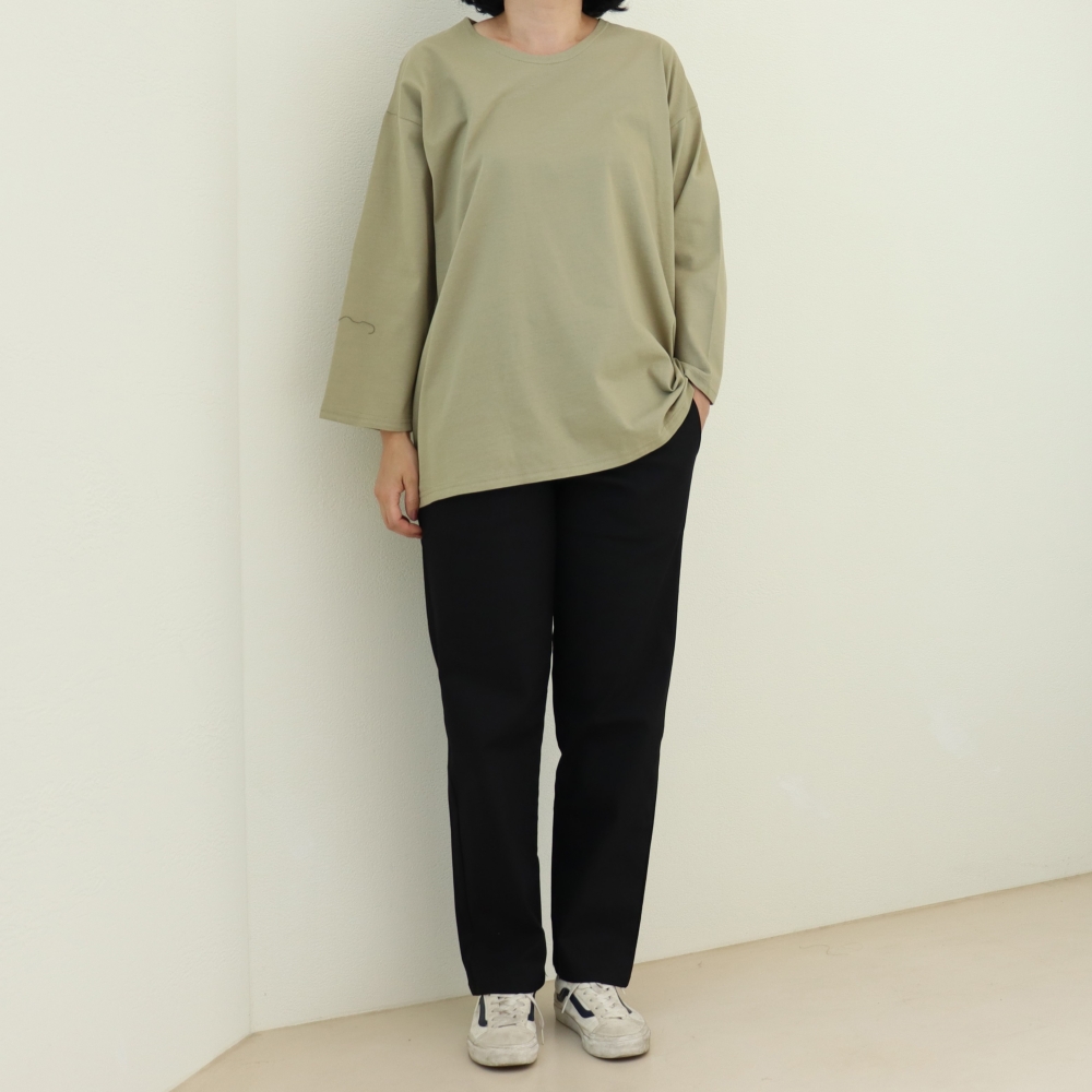 자체제작 일자 스판 9부 바지 허리 밴딩 밑위긴 팬츠 XL 2XL 3XL 봄 여름 가을 - 상세 이미지 4