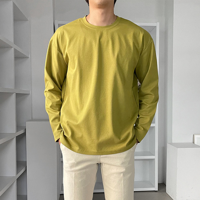 1+1 남자 호버 봄 가을 분또 면 무지 라운드 긴팔티셔츠 - 상세 이미지 5