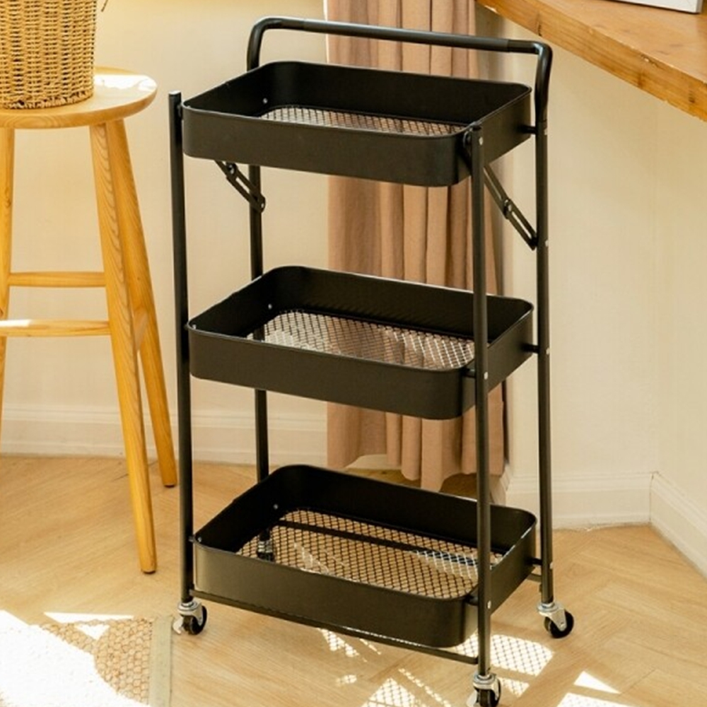 철제 3단트롤리 접이식 바퀴선반 이동식 기저귀 틈새수납장