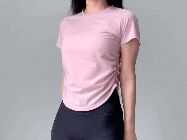 [1+1/허리💗잘록핏]밑단굴림 셔링 필라테스 발레코어 트레이닝 애슬레저 운동복 요가복 헬스복 상의 커버업 세미 크롭 반팔 티셔츠 발레리나티 숏슬리브 상세 이미지 10