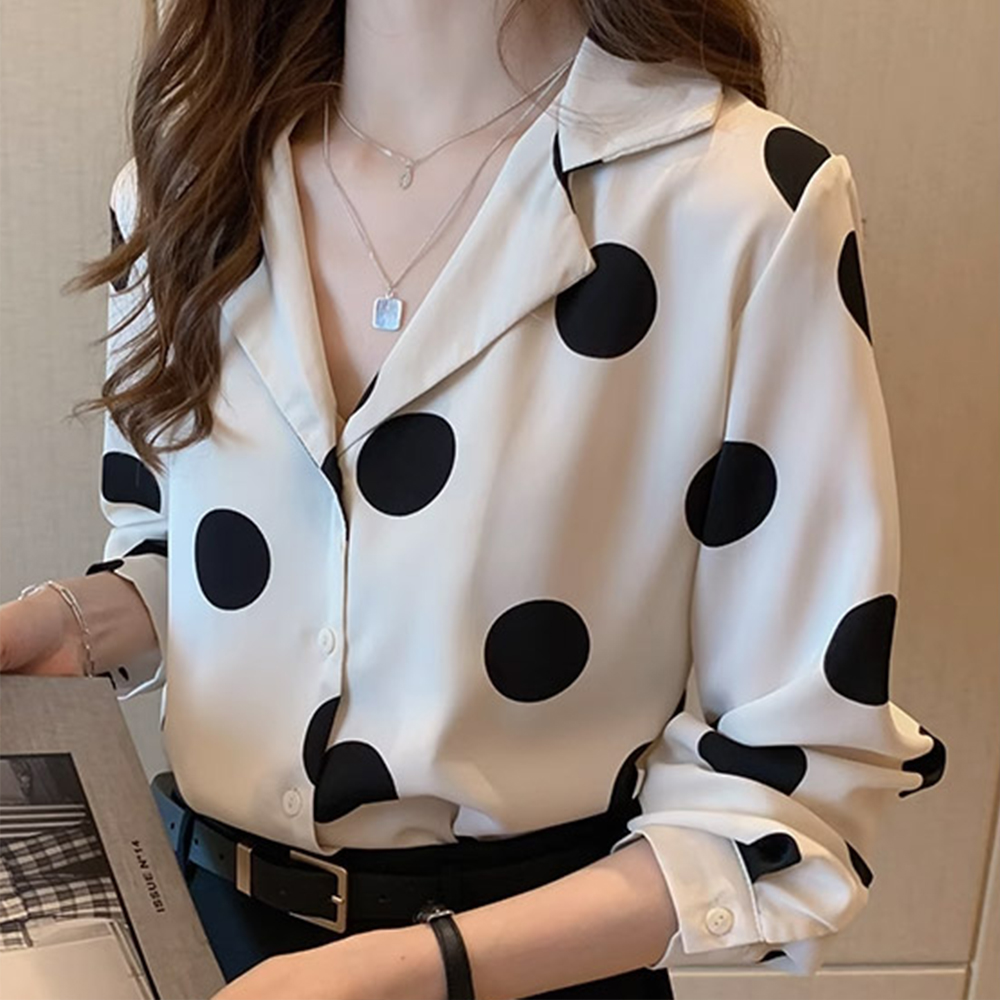 블라우스 도트 땡땡이 봄 가을 긴팔 여름 데일리 상의 20대 카라 데이트 룩 여자 여성 - 상품 이미지