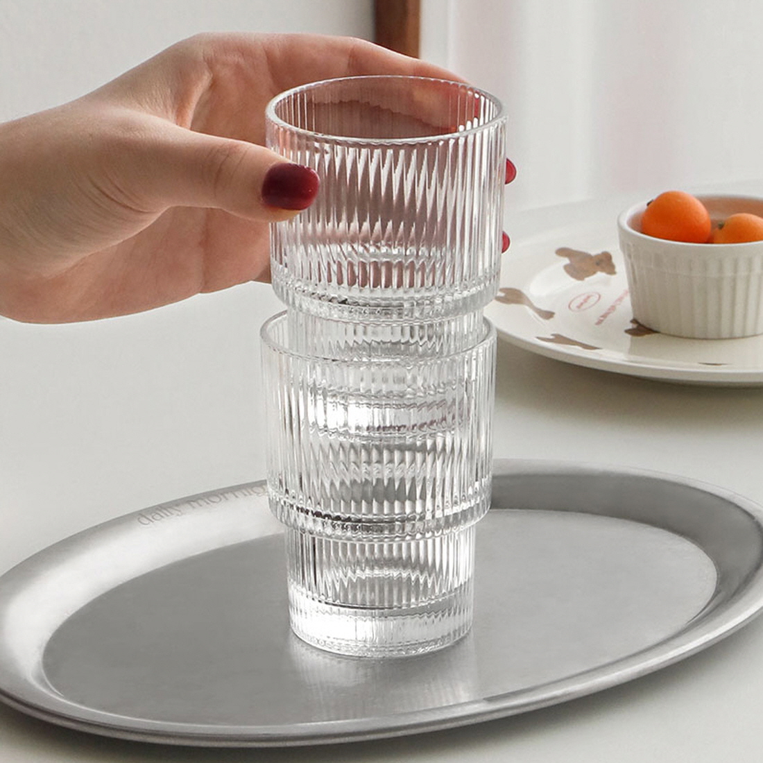 [6잔] 플리츠컵 플랫화이트잔 아인슈페너 아이스아메리카노 스택 잔 - 상세 이미지 2