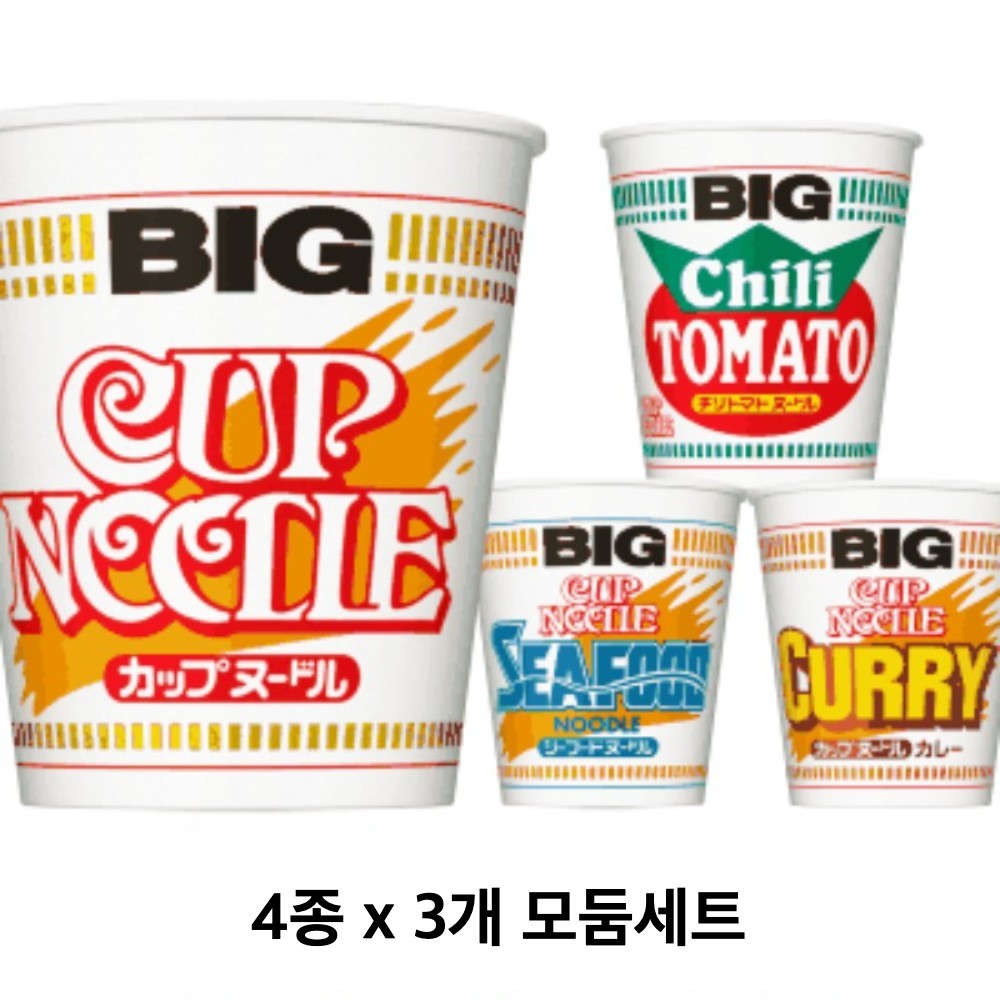 일본 닛신 식품 (BIG) 빅컵누들 4종류x3개 12개입 컵라멘 인스턴트 라면 - 상품 이미지